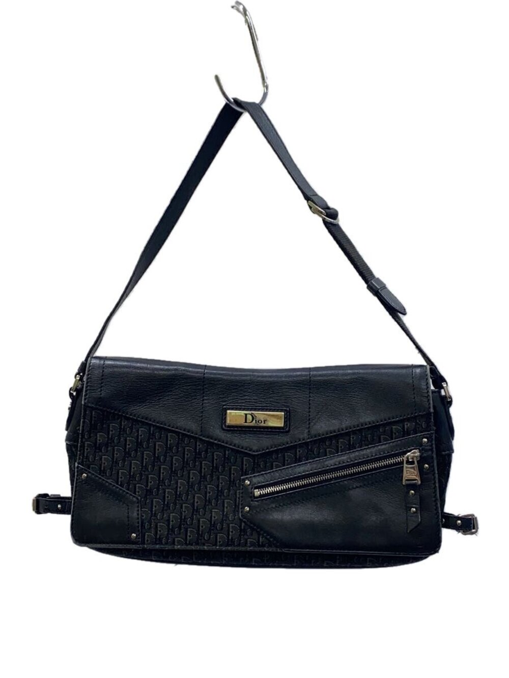 Christian Dior Street Shoulder Bag Leather Black Monogram